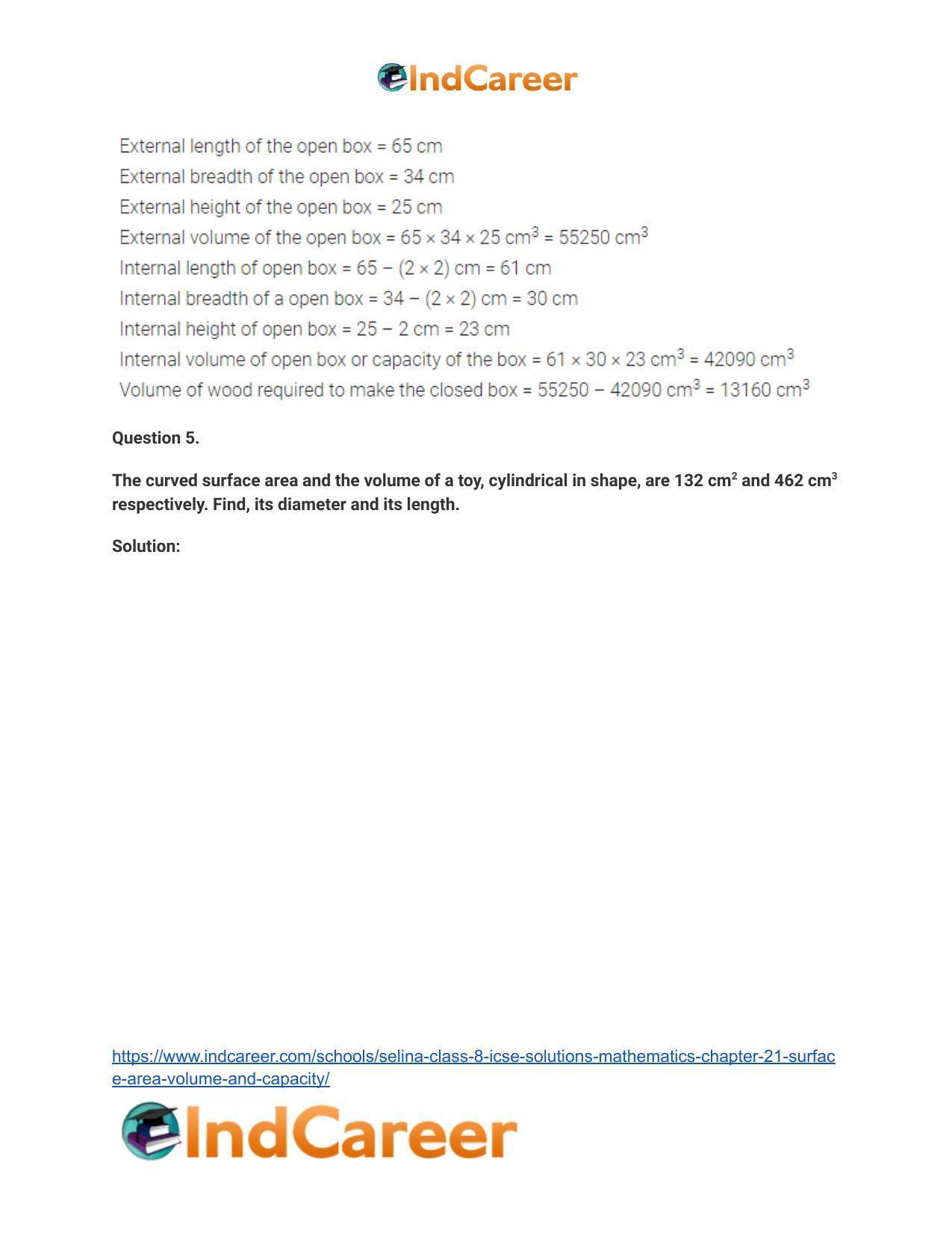 Selina Class 8 ICSE Solutions Mathematics : Chapter 21- Surface Area, Volume and Capacity - Page 38