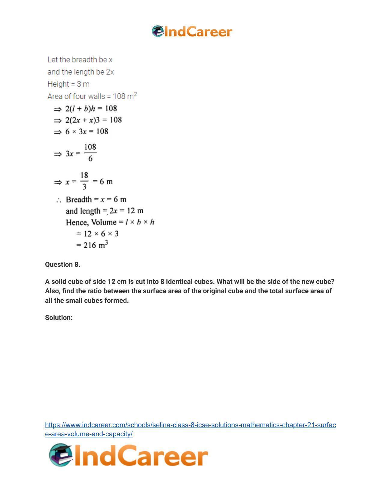 Selina Class 8 ICSE Solutions Mathematics : Chapter 21- Surface Area, Volume and Capacity - Page 42