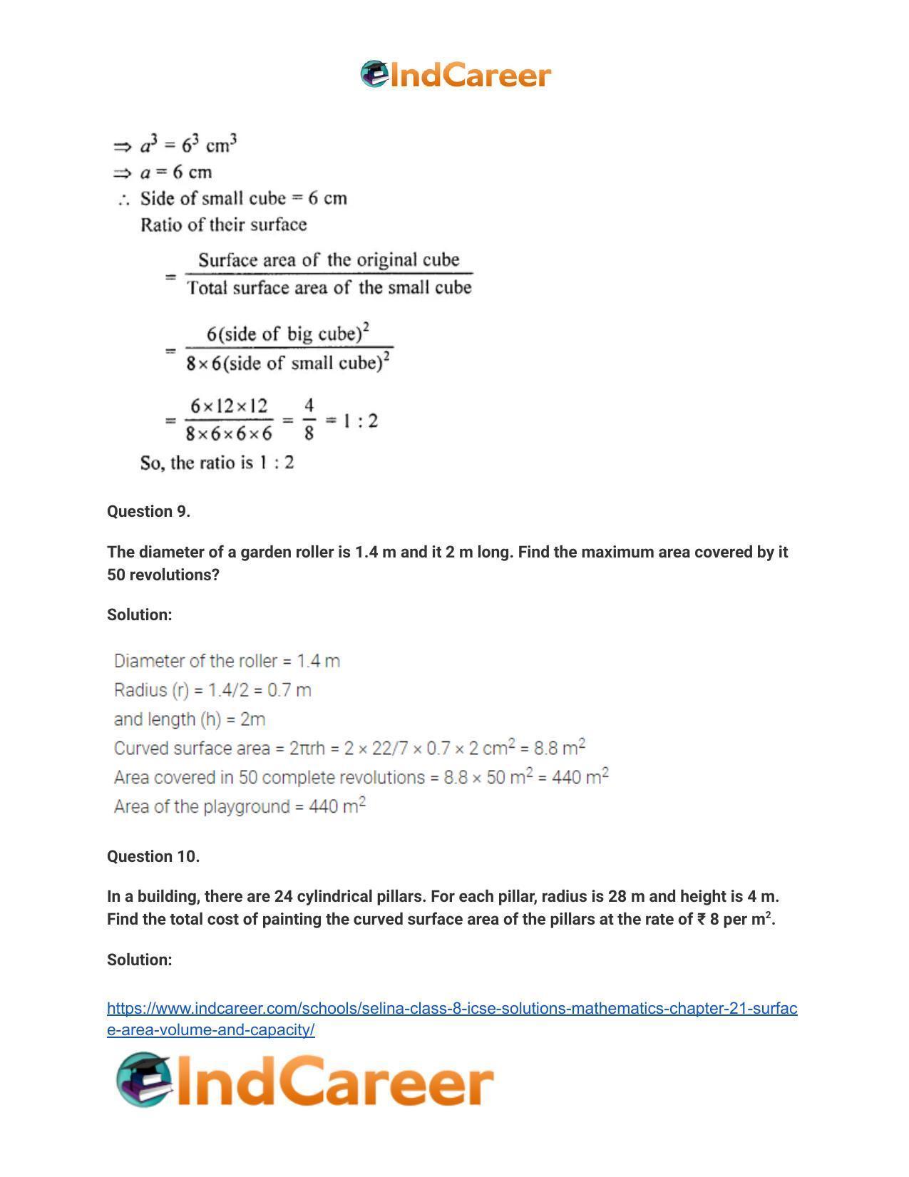 Selina Class 8 ICSE Solutions Mathematics : Chapter 21- Surface Area, Volume and Capacity - Page 44
