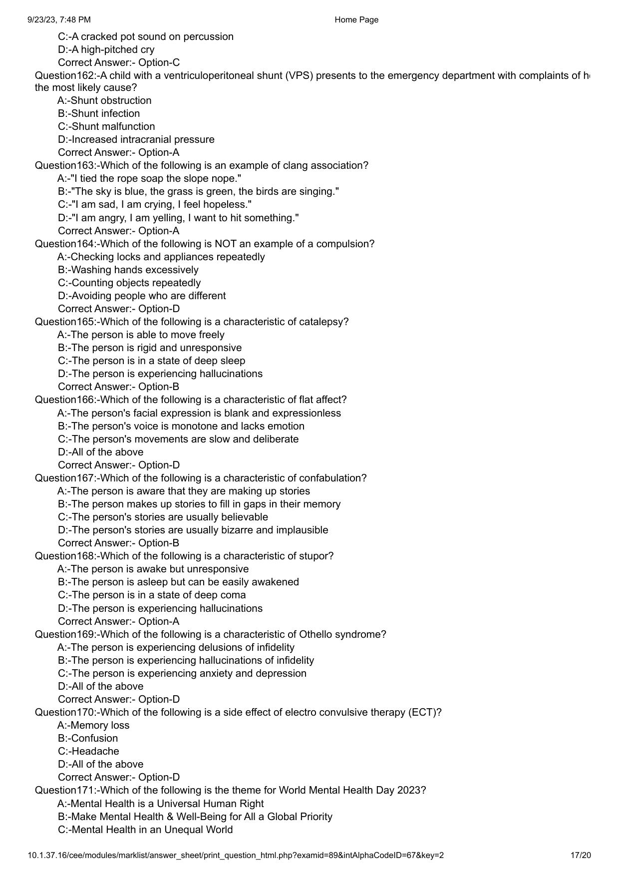 Kerala PG Nursing 2023 Question Paper with Answer Key - Page 17