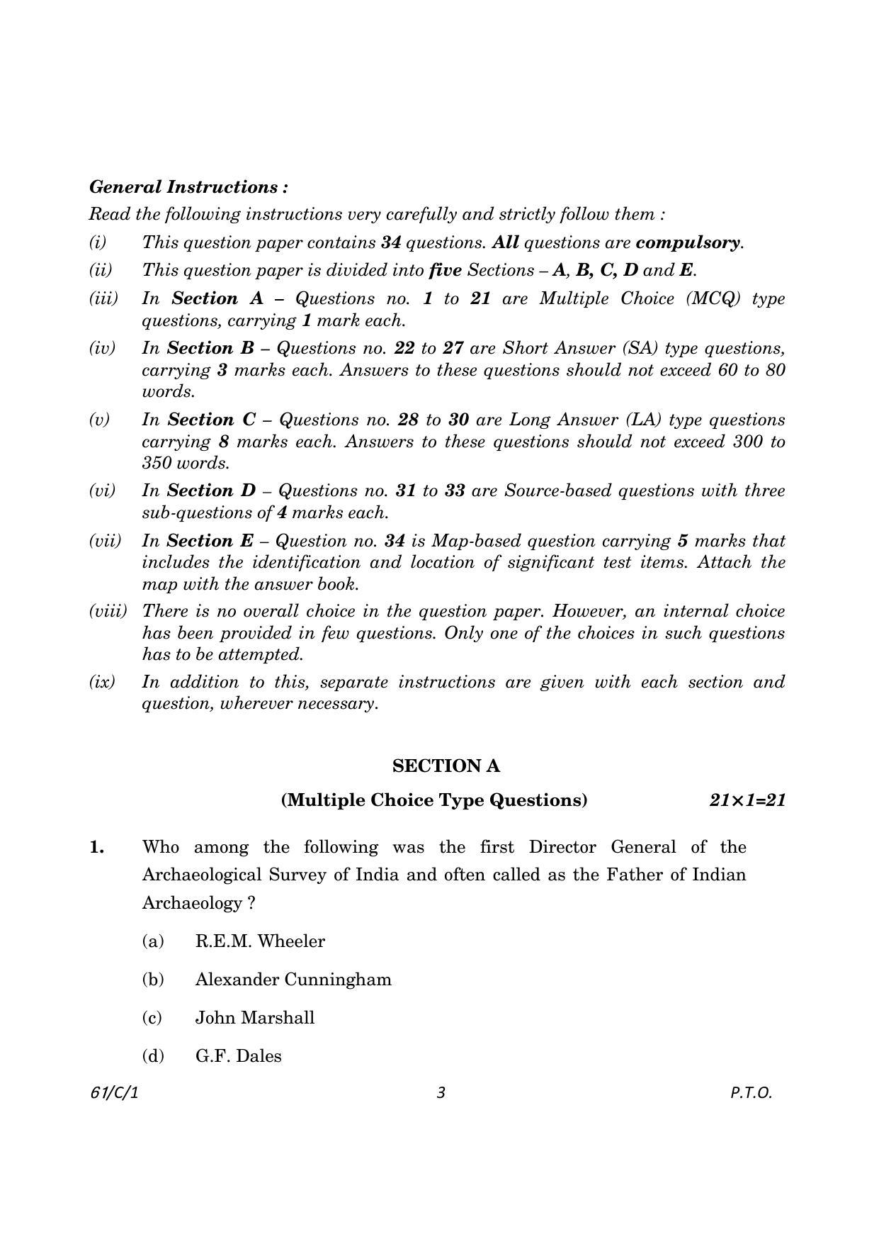 CBSE Class 12 61-1 History 2023 (Compartment) Question Paper - Page 3