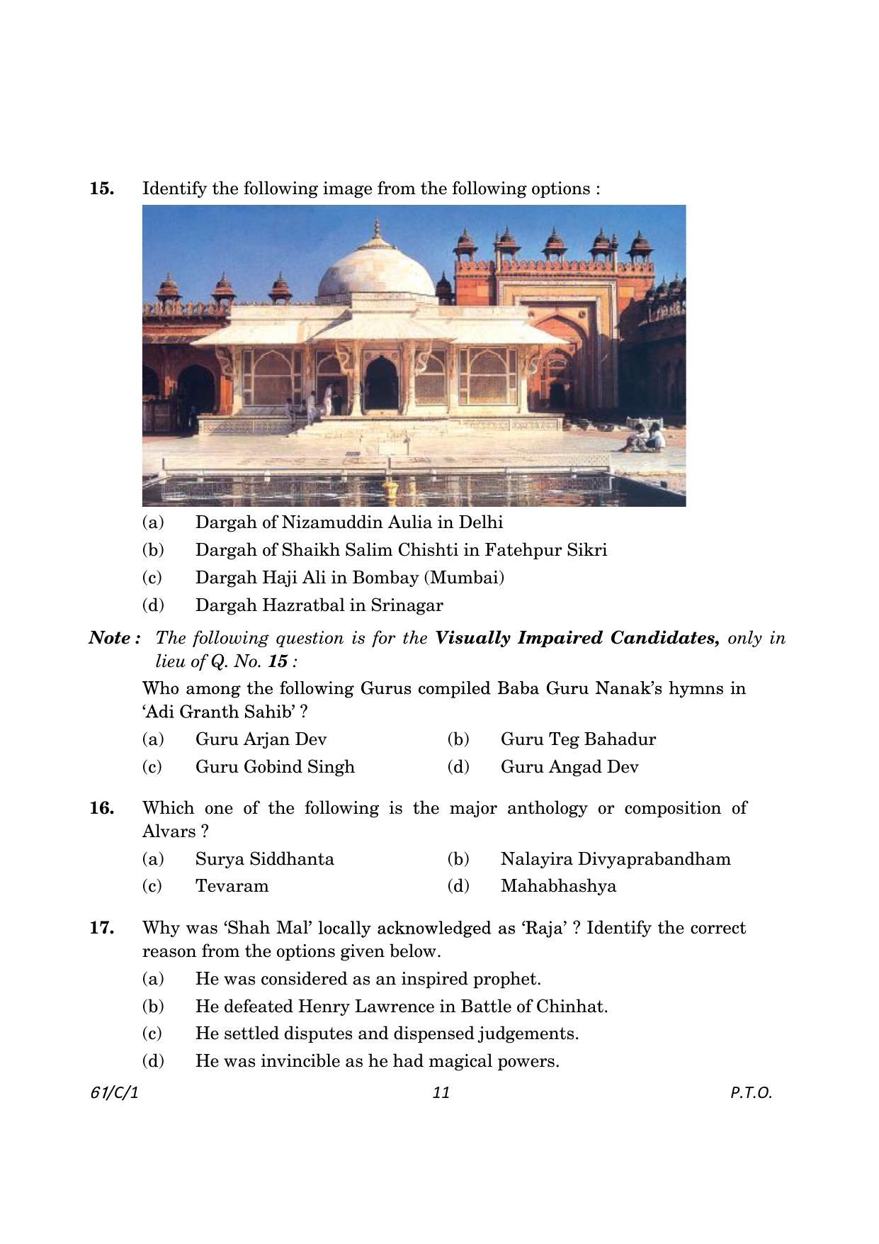 CBSE Class 12 61-1 History 2023 (Compartment) Question Paper - Page 11