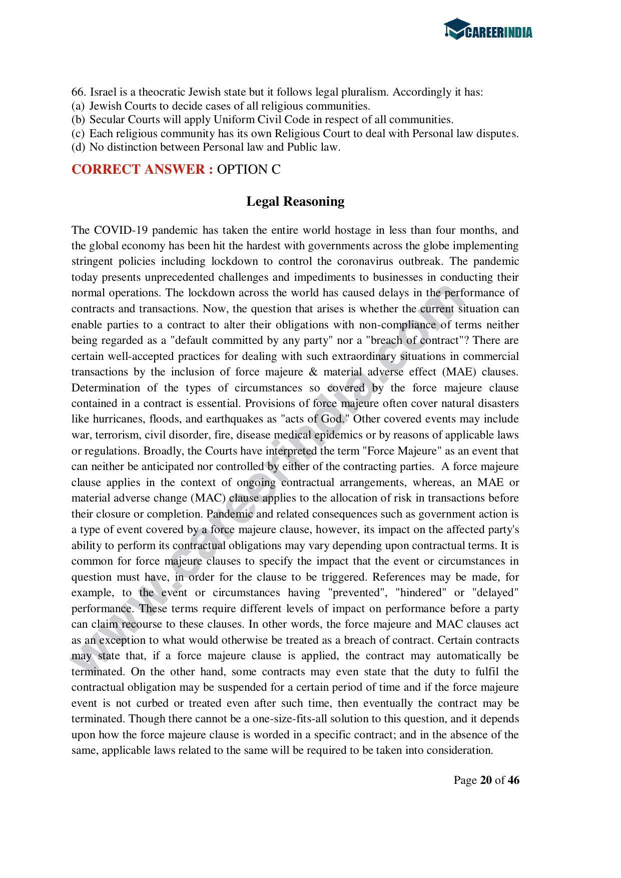 CLAT 2020 UG Question Paper - Page 20