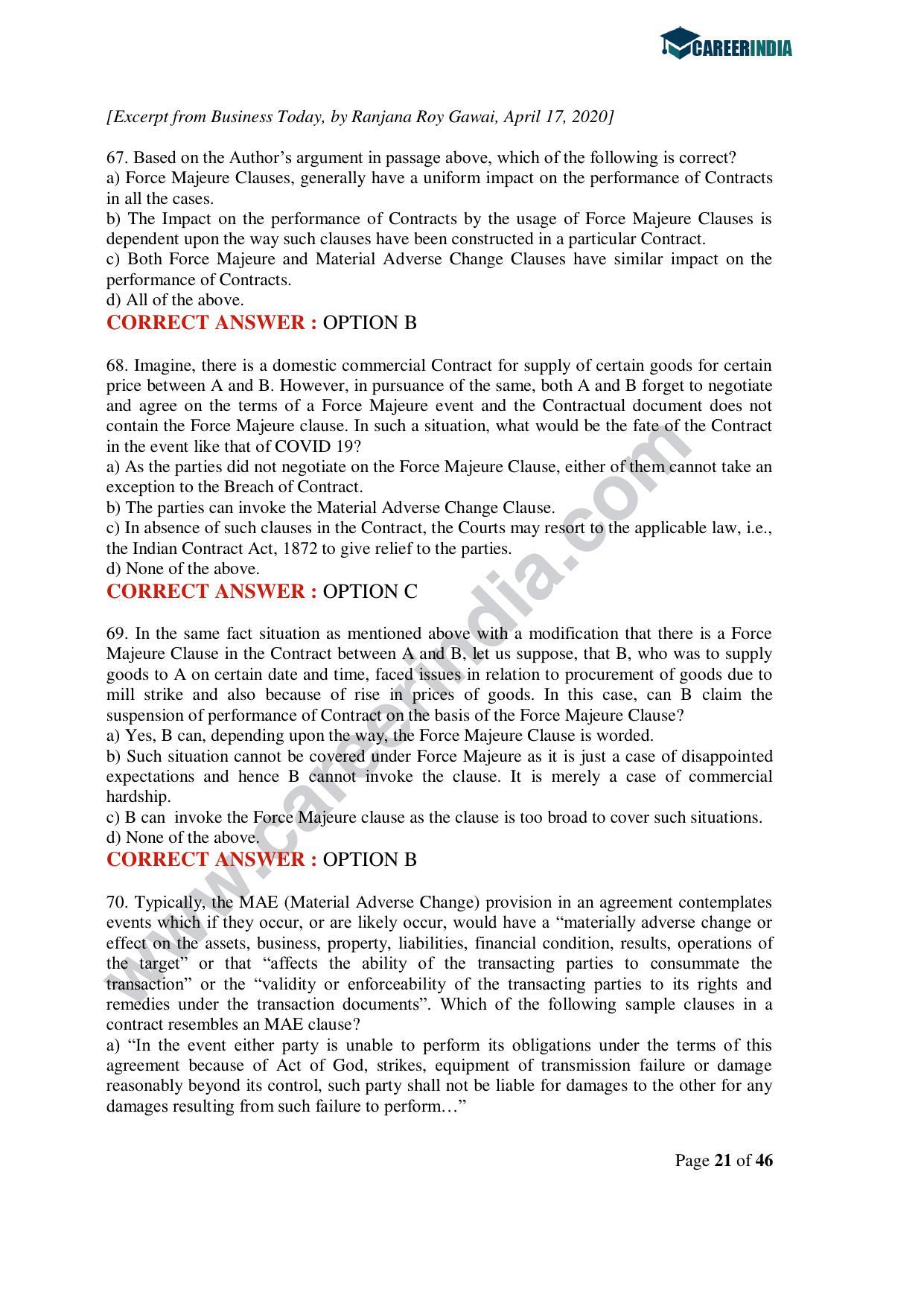 CLAT 2020 UG Question Paper - Page 21