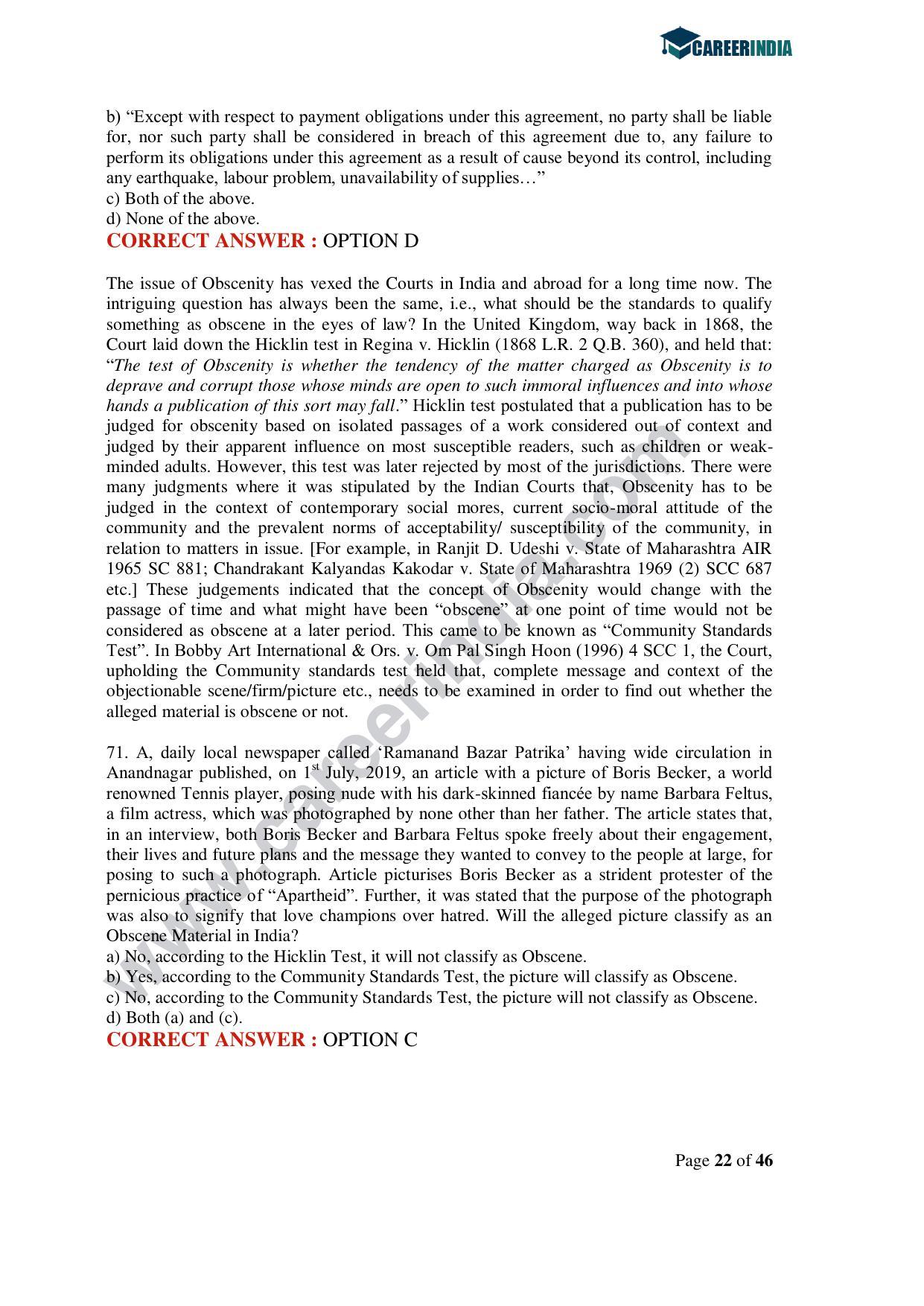 CLAT 2020 UG Question Paper - Page 22