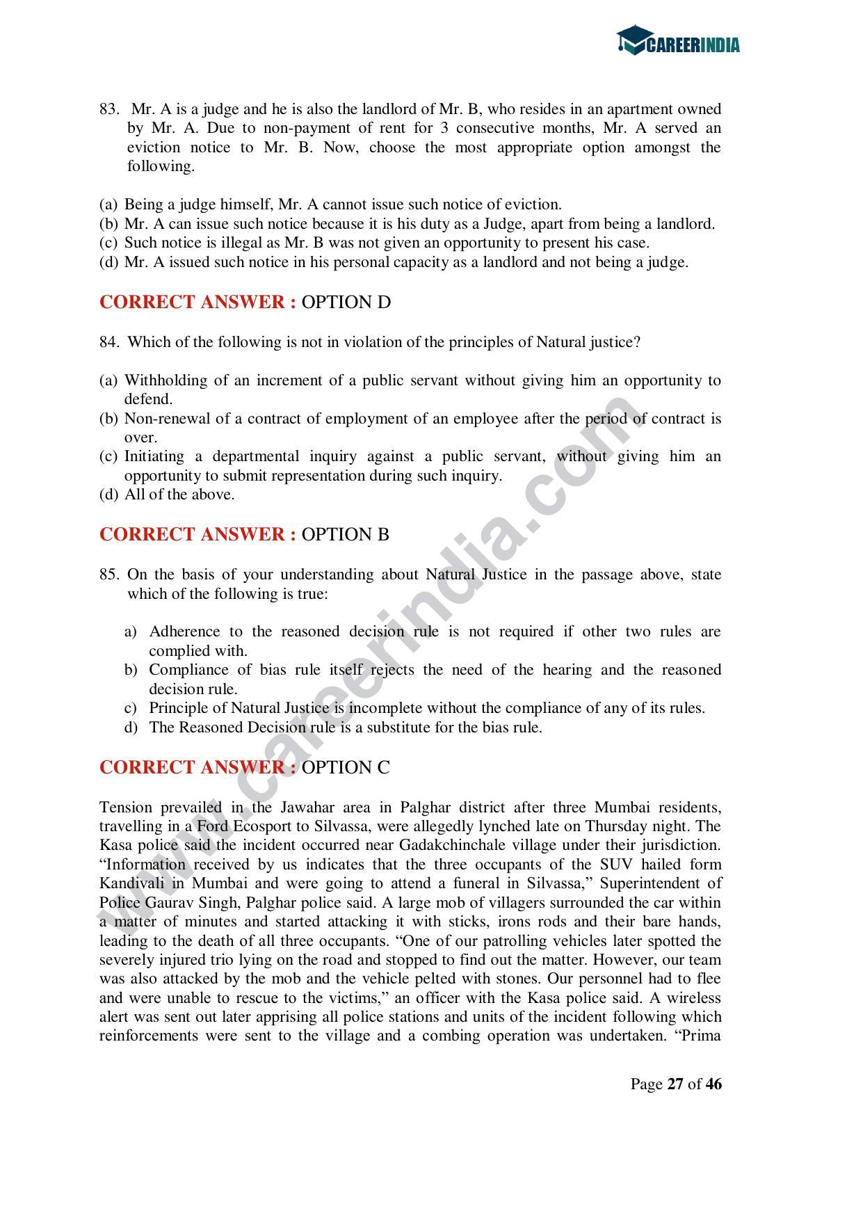 CLAT 2020 UG Question Paper - Page 27
