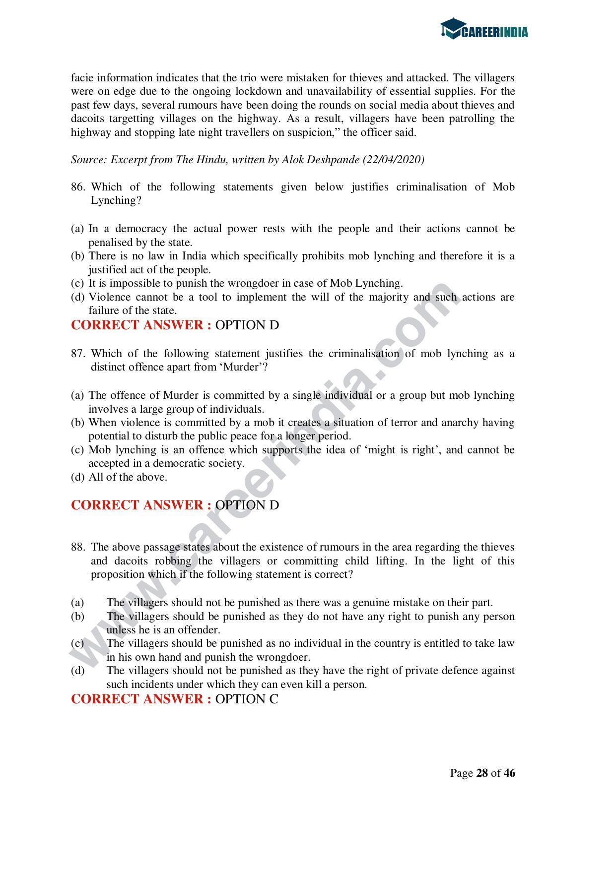 CLAT 2020 UG Question Paper - Page 28