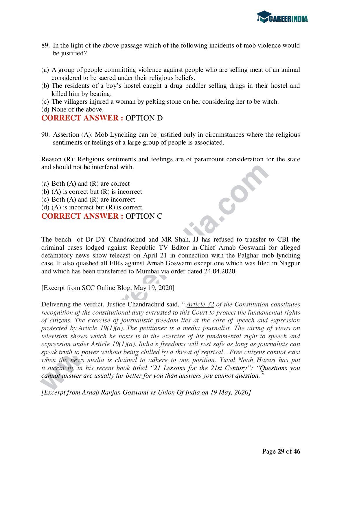 CLAT 2020 UG Question Paper - Page 29