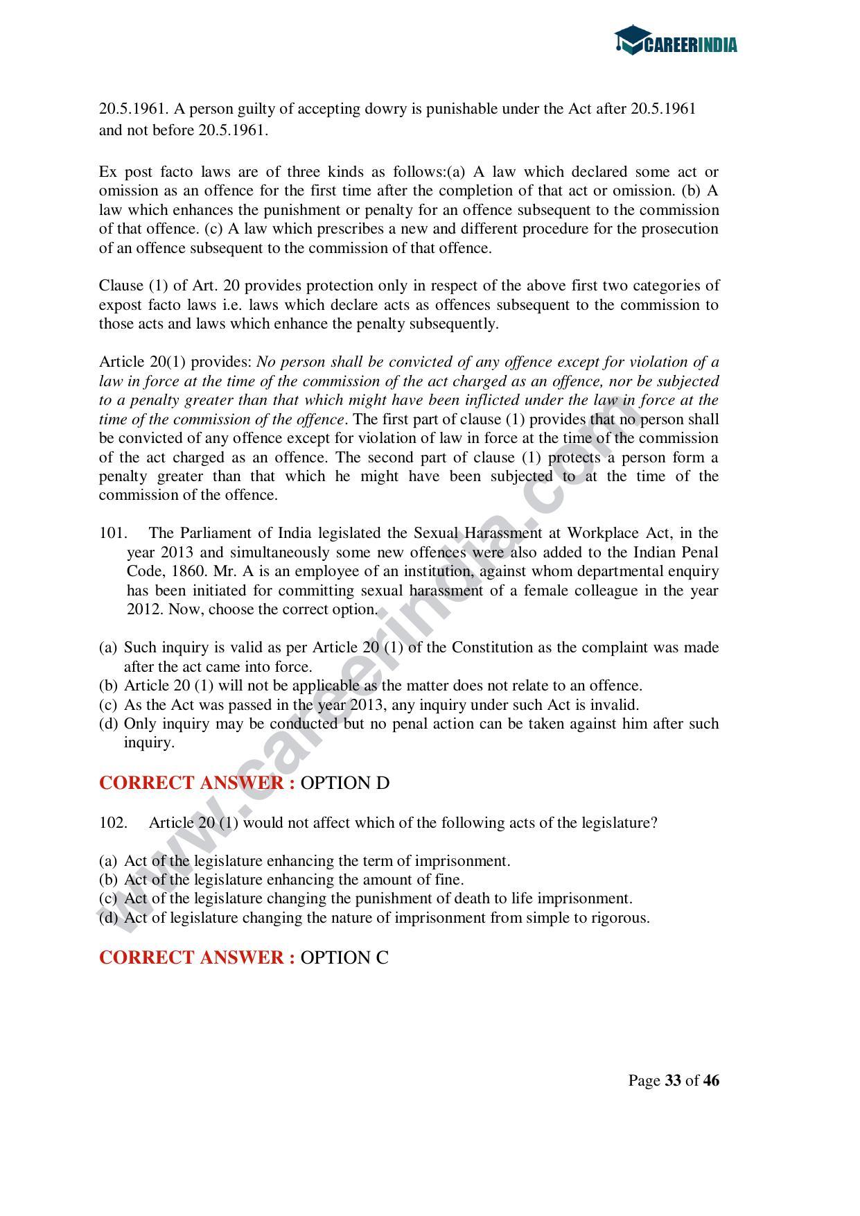CLAT 2020 UG Question Paper - Page 33