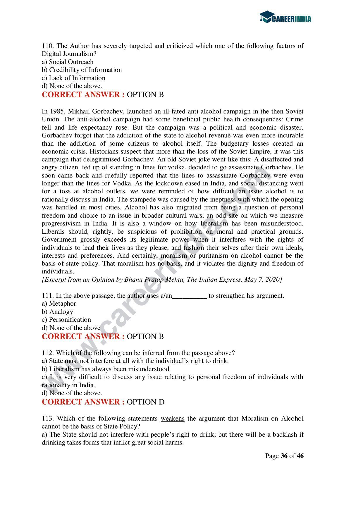CLAT 2020 UG Question Paper - Page 36