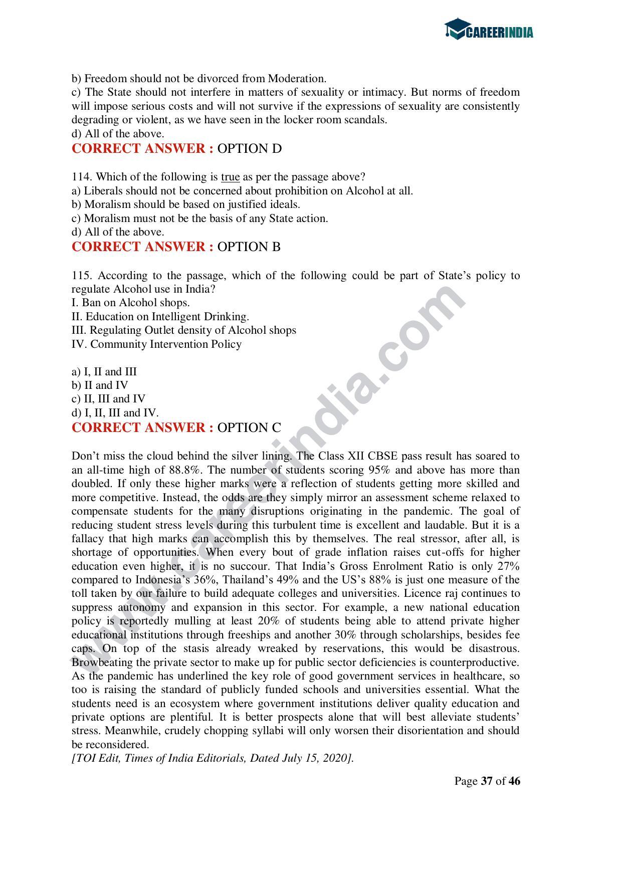 CLAT 2020 UG Question Paper - Page 37