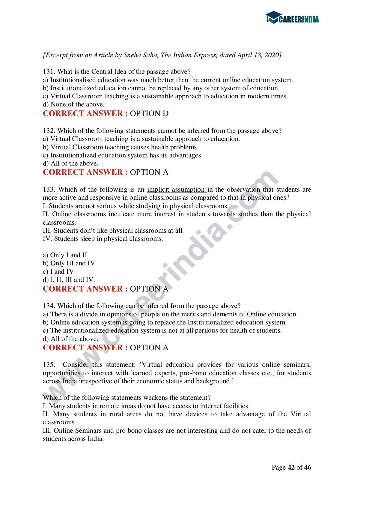 CLAT 2020 UG Question Paper - Page 42