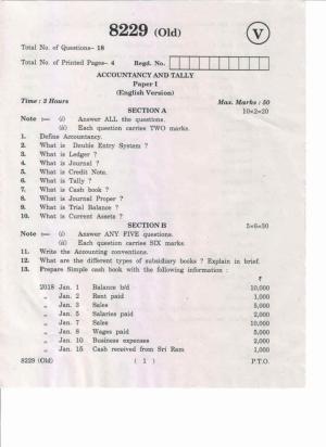 AP Inter 1st Year Accountancy and Tally-I (Old) May-2019-Vocational Question Paper
