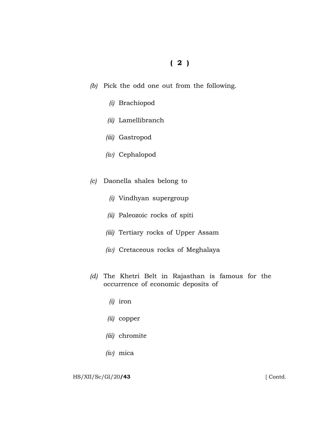 Meghalaya Board (MBOSE) Class 12 GEOLOGY ( Theory ) 2020 Question Paper - Page 2