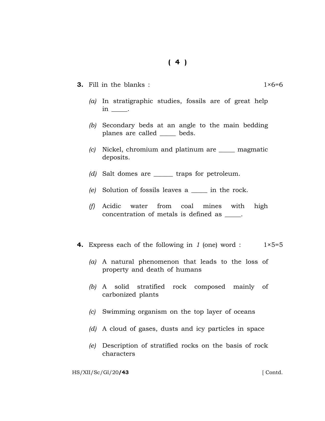 Meghalaya Board (MBOSE) Class 12 GEOLOGY ( Theory ) 2020 Question Paper - Page 4