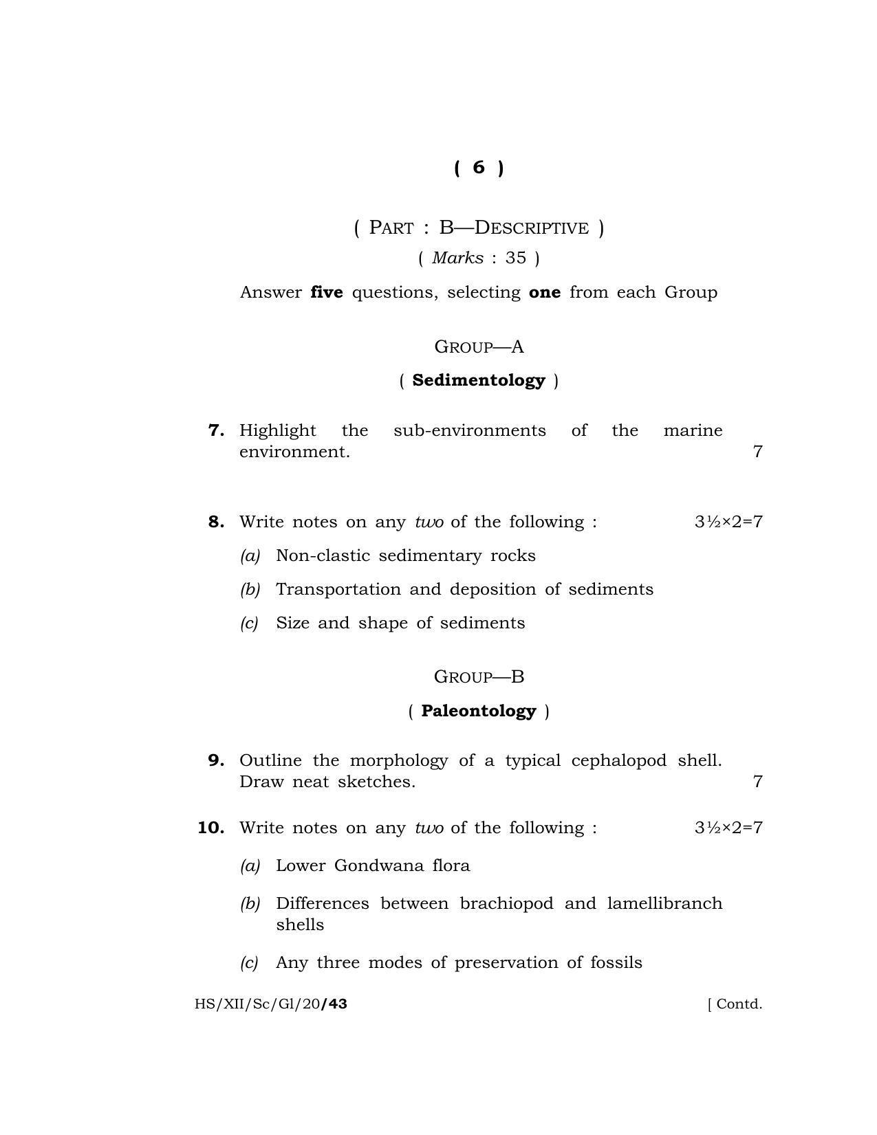 Meghalaya Board (MBOSE) Class 12 GEOLOGY ( Theory ) 2020 Question Paper - Page 6