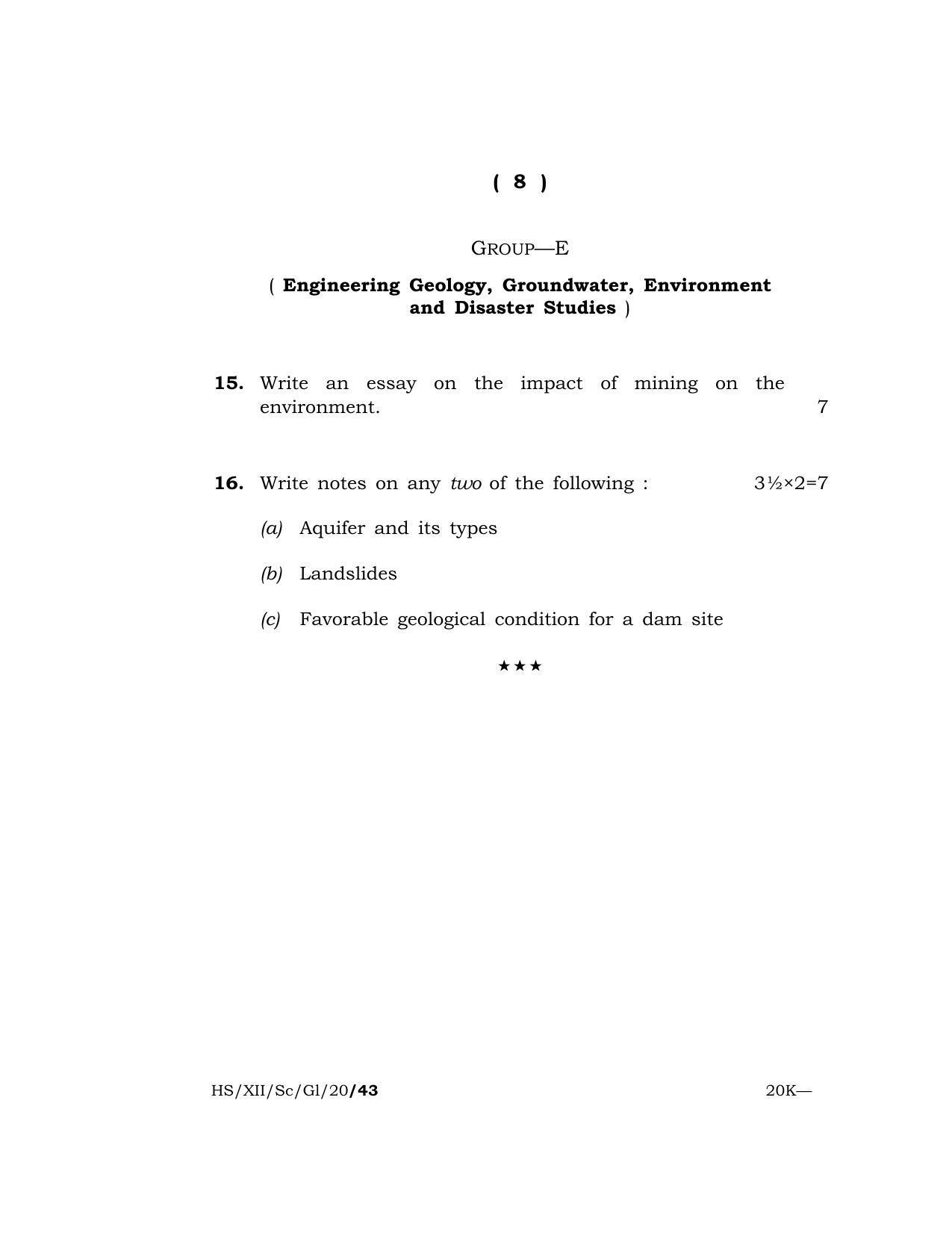 Meghalaya Board (MBOSE) Class 12 GEOLOGY ( Theory ) 2020 Question Paper - Page 8
