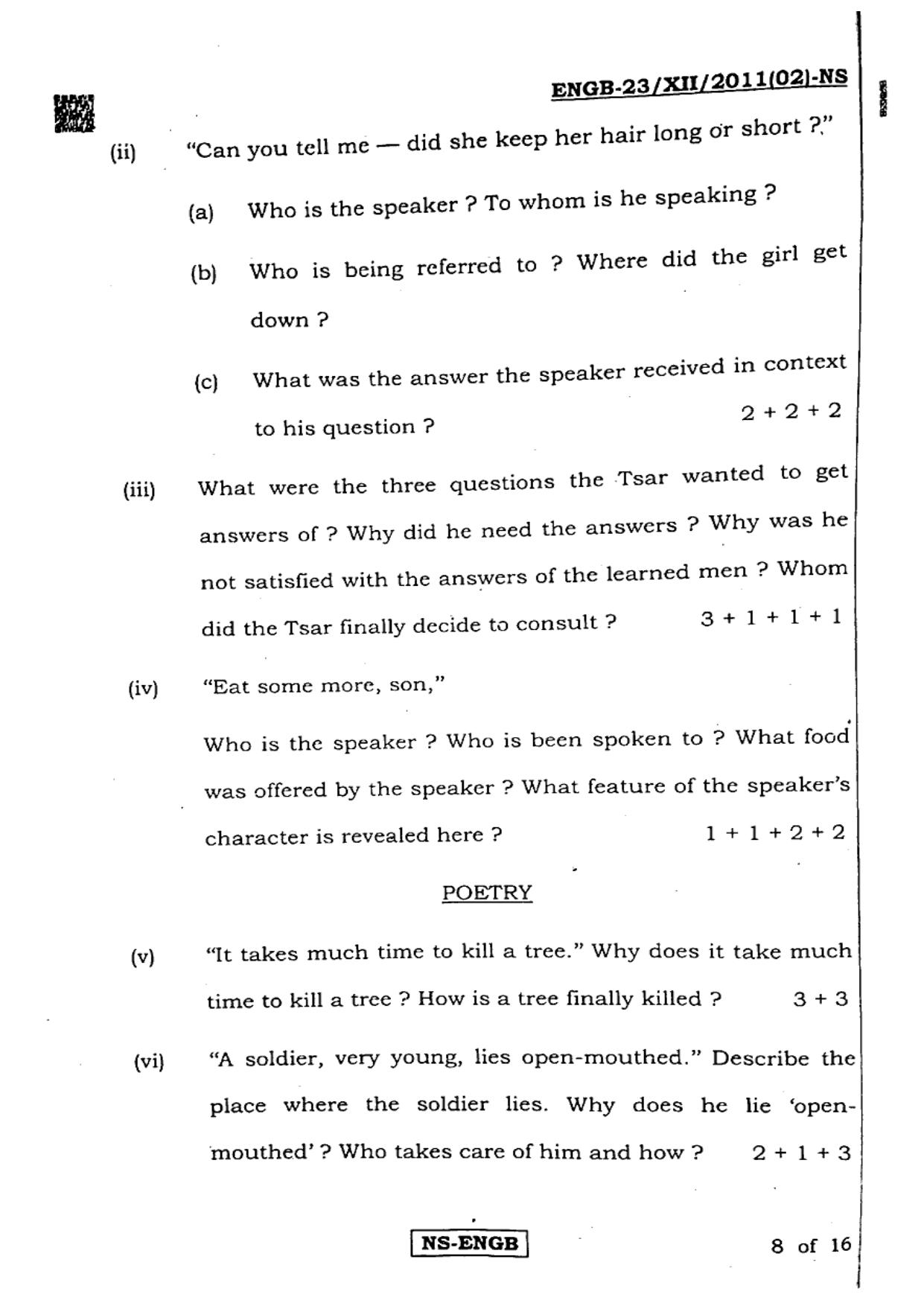 West Bengal Board Class 12 English 2023 Question Paper - Page 8