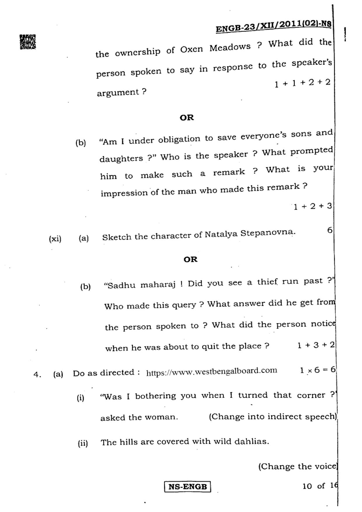 West Bengal Board Class 12 English 2023 Question Paper - Page 10