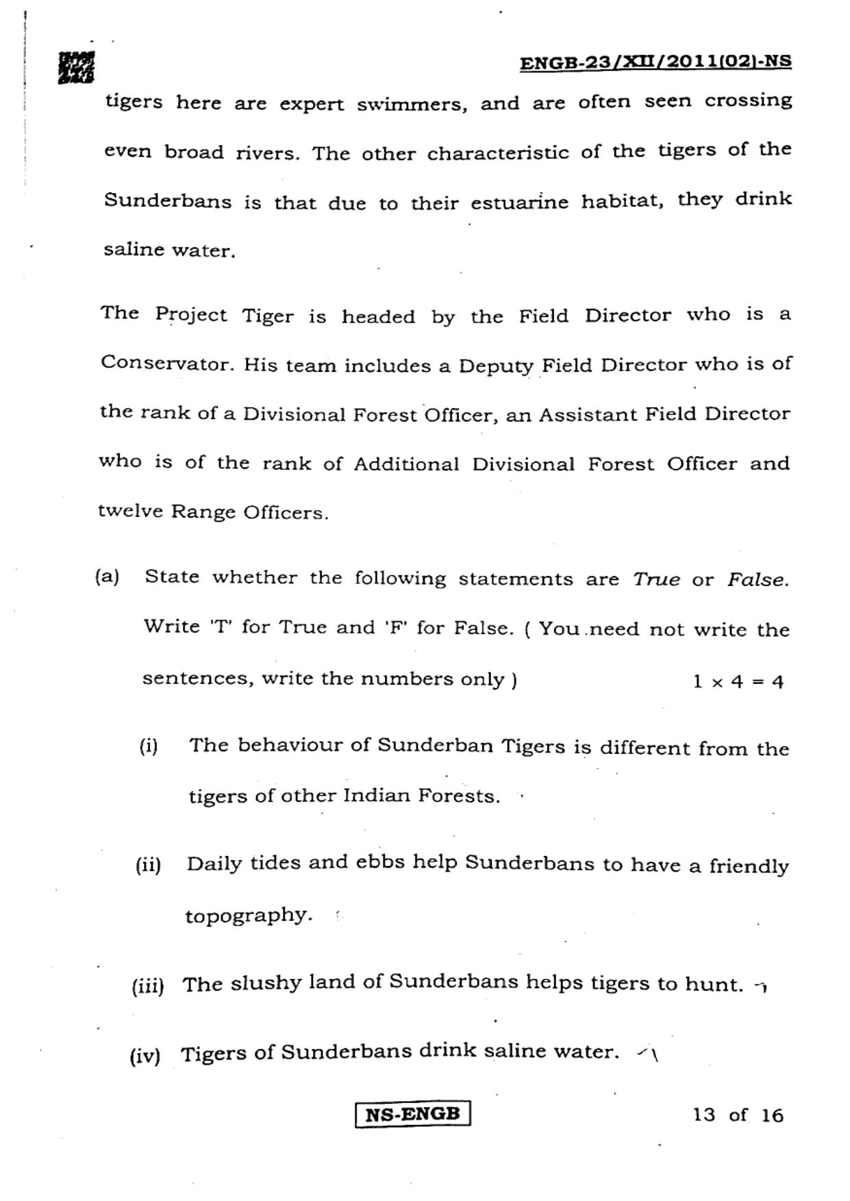 West Bengal Board Class 12 English 2023 Question Paper - Page 13