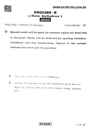 West Bengal Board Class 12 English 2023 Question Paper