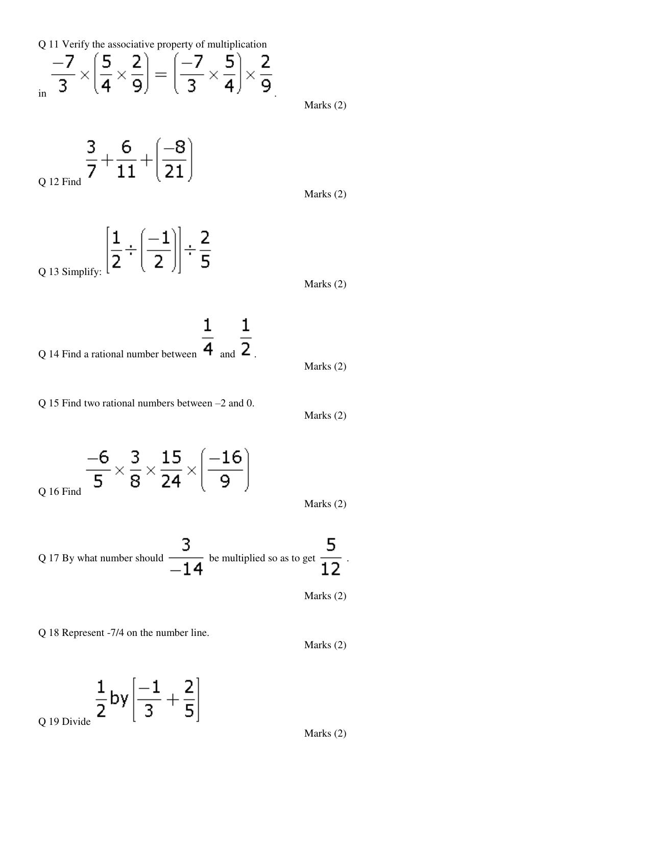 CBSE Worksheets for Class 8 Mathematics Rational Numbers Assignment 9 - Page 2