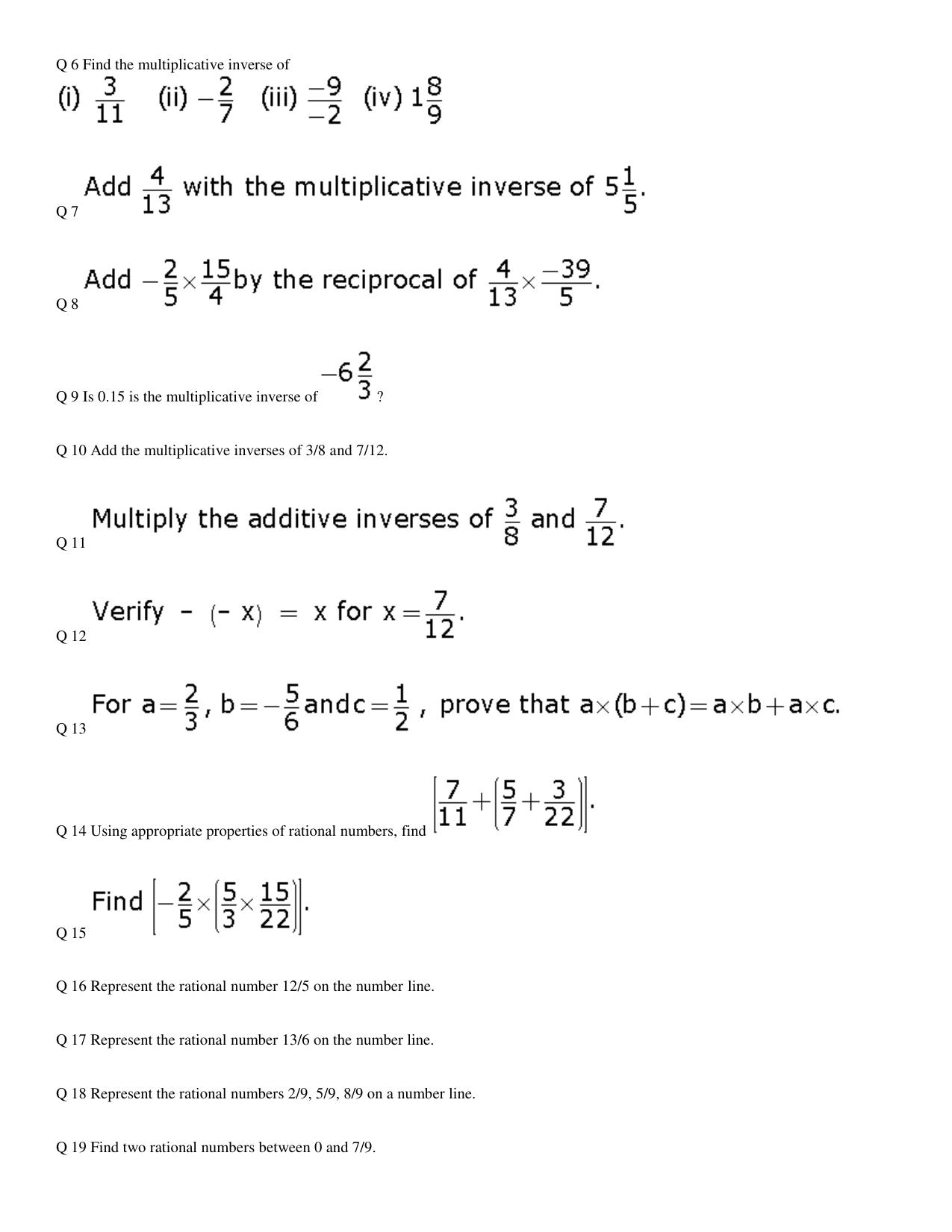 CBSE Worksheets for Class 8 Mathematics Rational Numbers Assignment 9 - Page 5