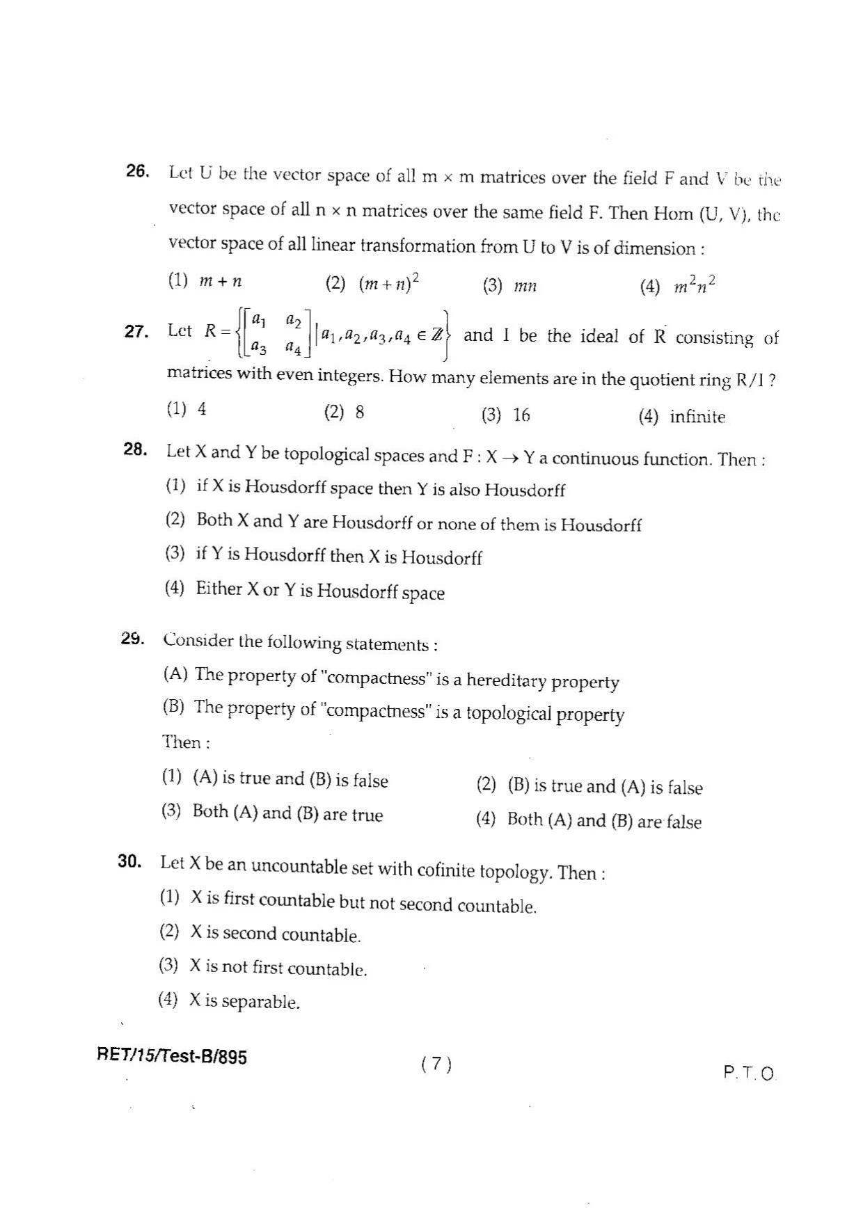 BHU RET MATHAMATICS SCIENCE 2015 Question Paper - Page 9