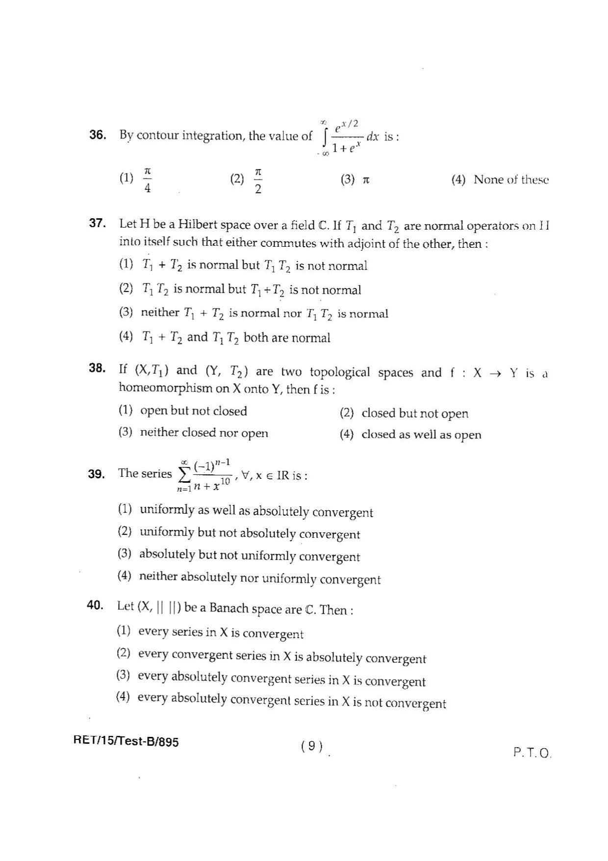 BHU RET MATHAMATICS SCIENCE 2015 Question Paper - Page 11