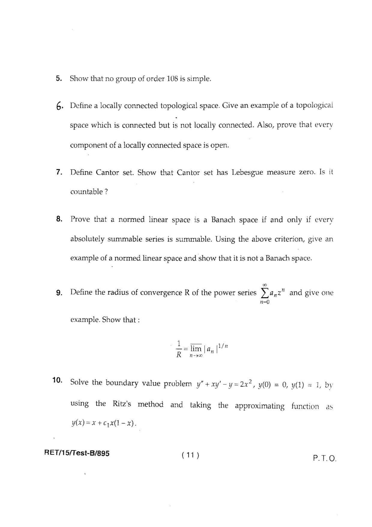 BHU RET MATHAMATICS SCIENCE 2015 Question Paper - Page 13
