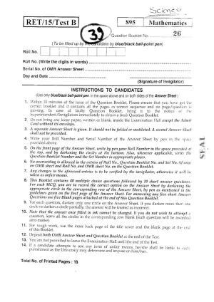 BHU RET MATHAMATICS SCIENCE 2015 Question Paper