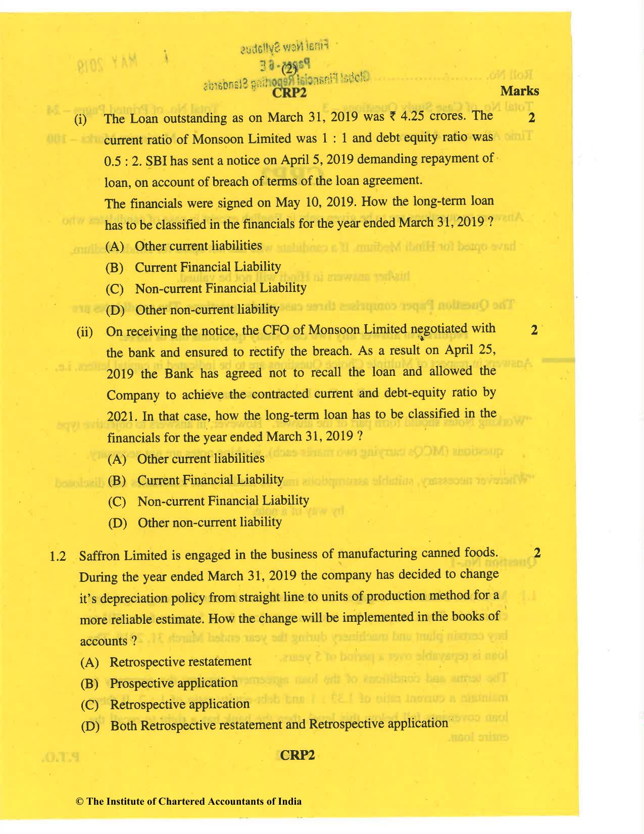 CA Final May 2019 Question Paper - Paper 6E – Global Financial Reporting Standards - Page 2