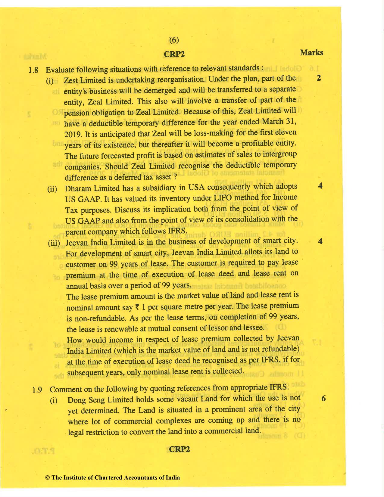 CA Final May 2019 Question Paper - Paper 6E – Global Financial Reporting Standards - Page 6