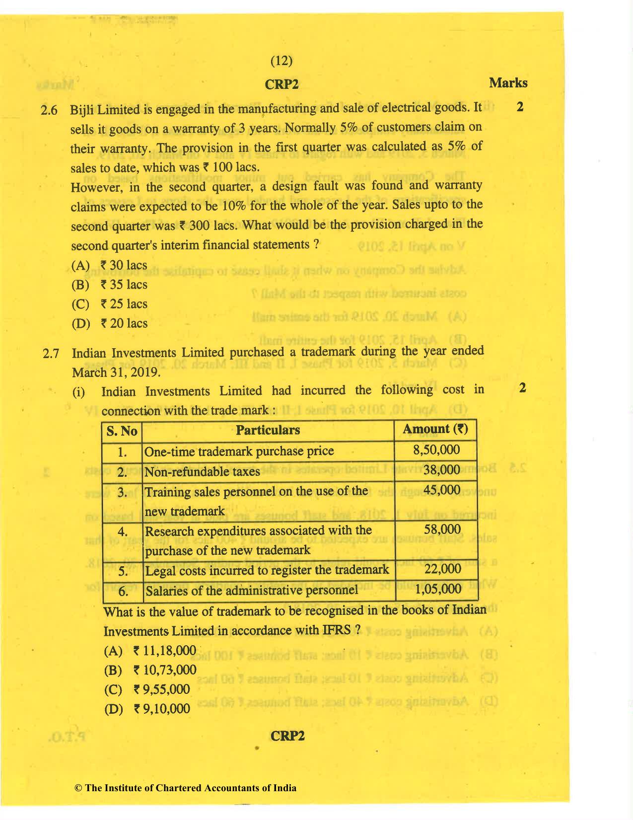 CA Final May 2019 Question Paper - Paper 6E – Global Financial Reporting Standards - Page 12