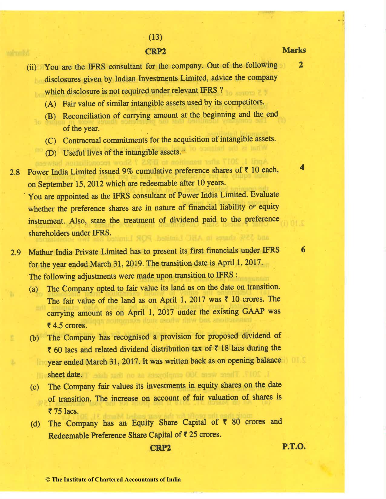 CA Final May 2019 Question Paper - Paper 6E – Global Financial Reporting Standards - Page 13