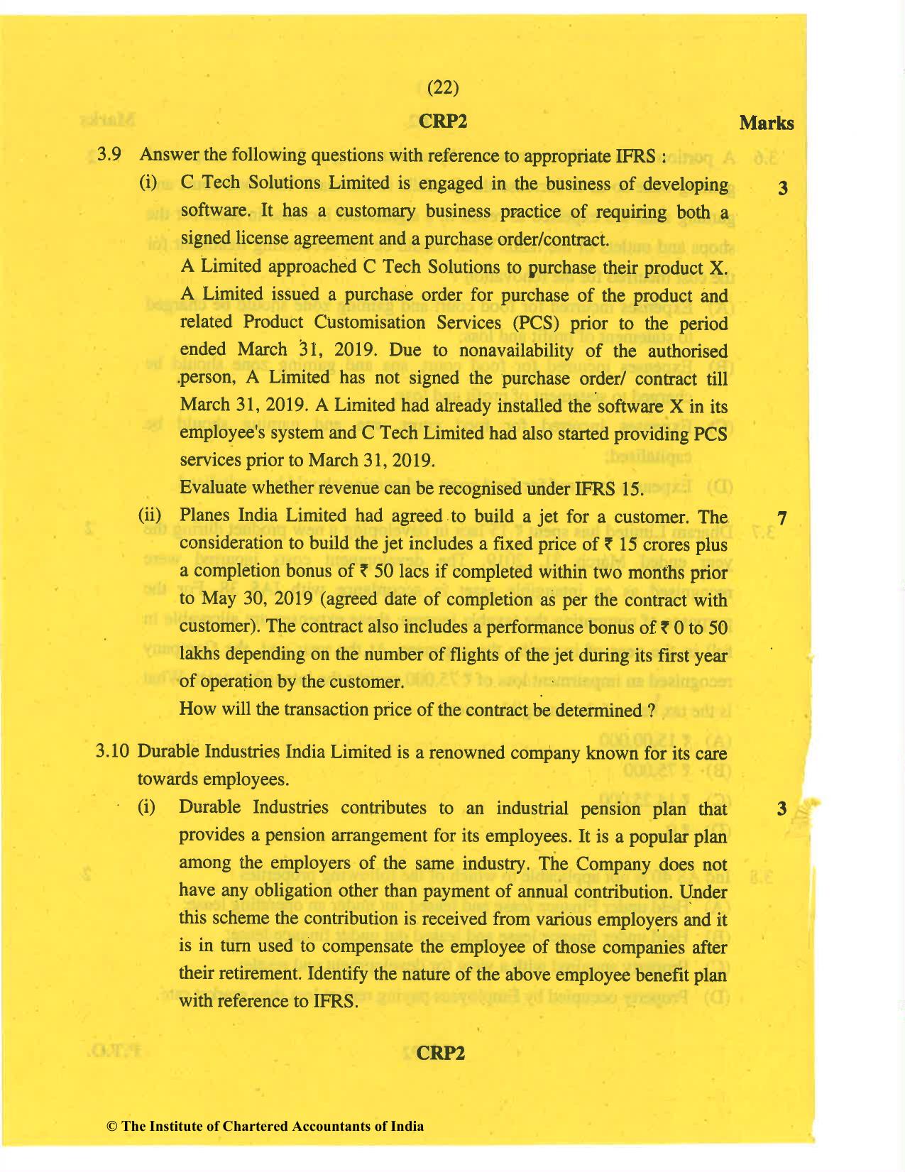 CA Final May 2019 Question Paper - Paper 6E – Global Financial Reporting Standards - Page 22