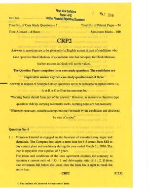CA Final May 2019 Question Paper - Paper 6E – Global Financial Reporting Standards