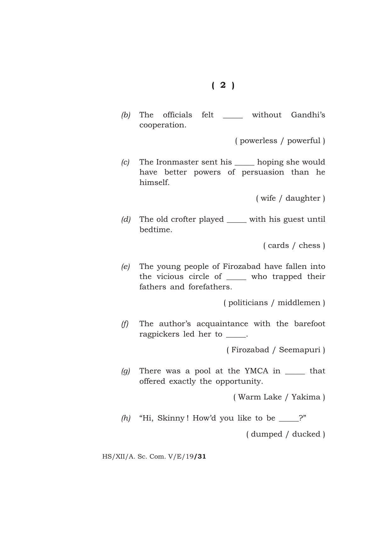 Meghalaya Board (MBOSE) Class 12 ENGLISH 2019 Question Paper - Page 2