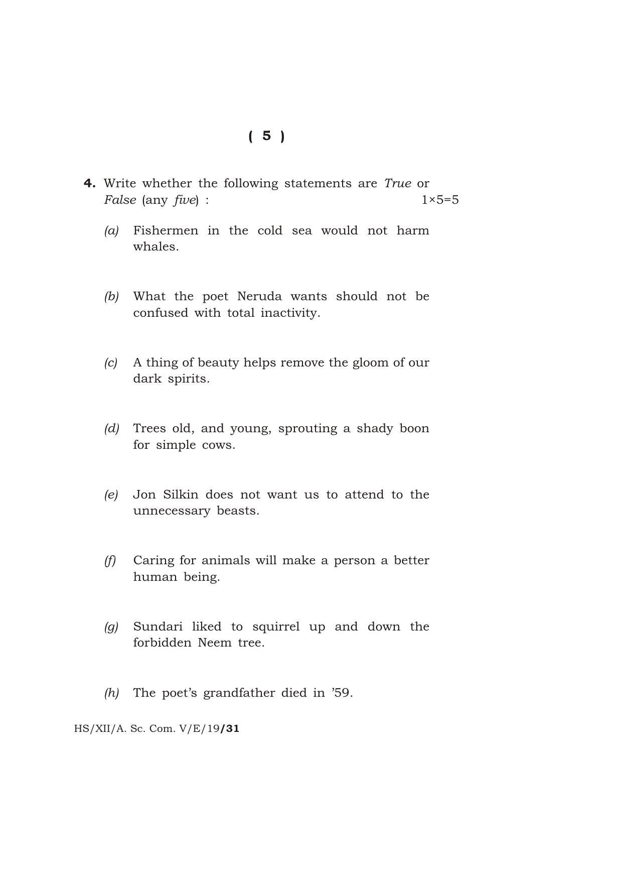 Meghalaya Board (MBOSE) Class 12 ENGLISH 2019 Question Paper - Page 5
