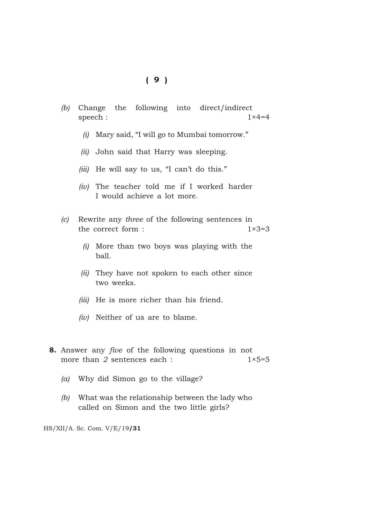 Meghalaya Board (MBOSE) Class 12 ENGLISH 2019 Question Paper - Page 9