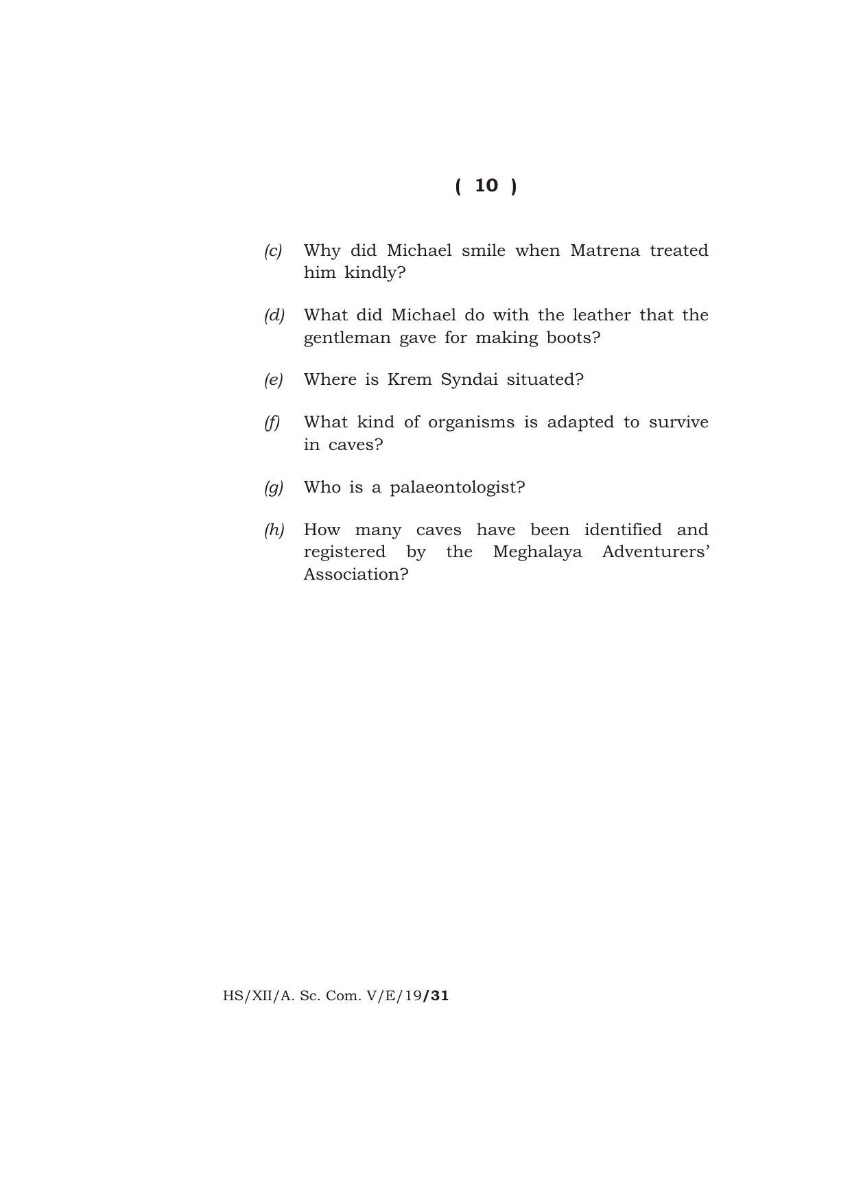 Meghalaya Board (MBOSE) Class 12 ENGLISH 2019 Question Paper - Page 10