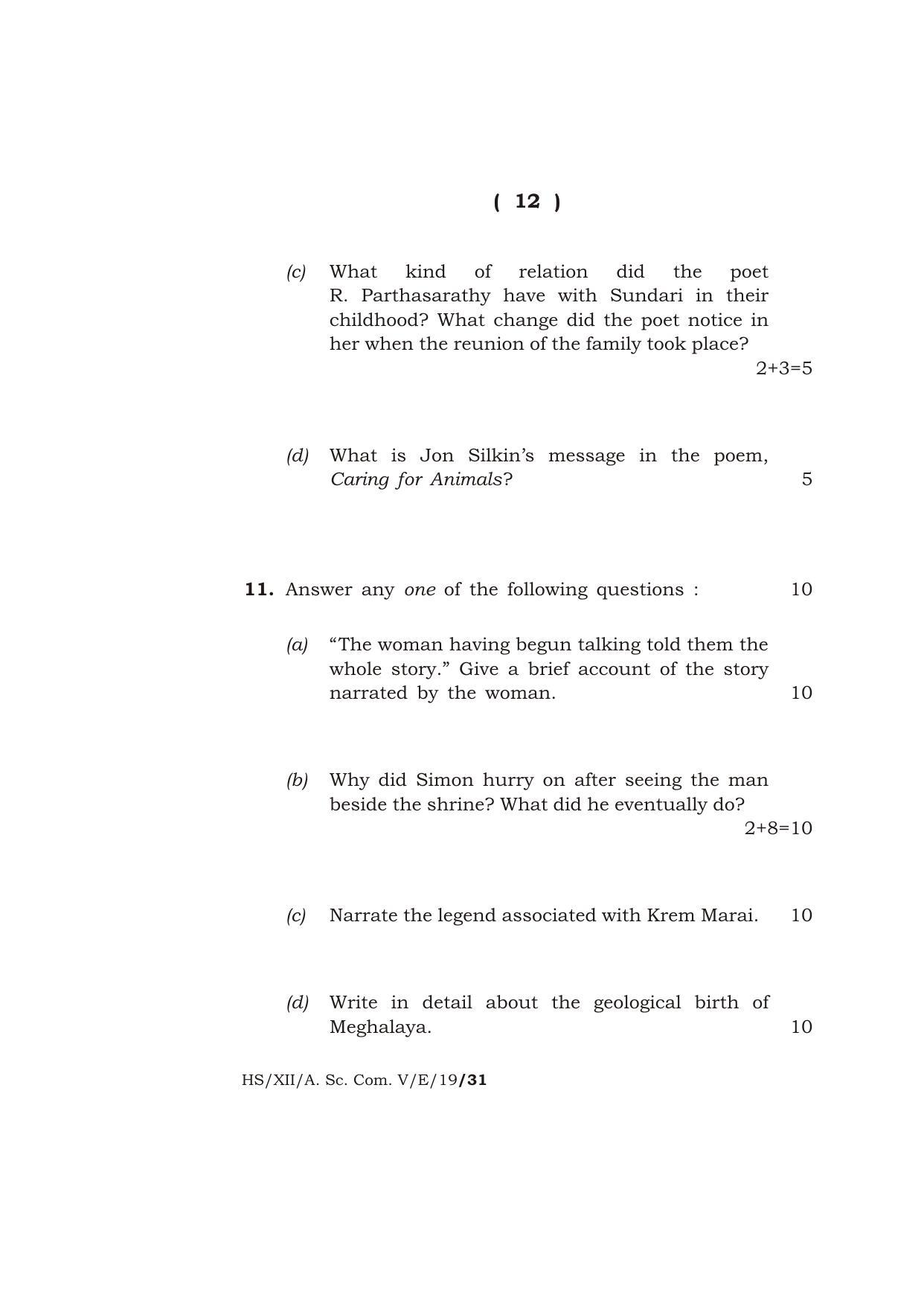 Meghalaya Board (MBOSE) Class 12 ENGLISH 2019 Question Paper - Page 12
