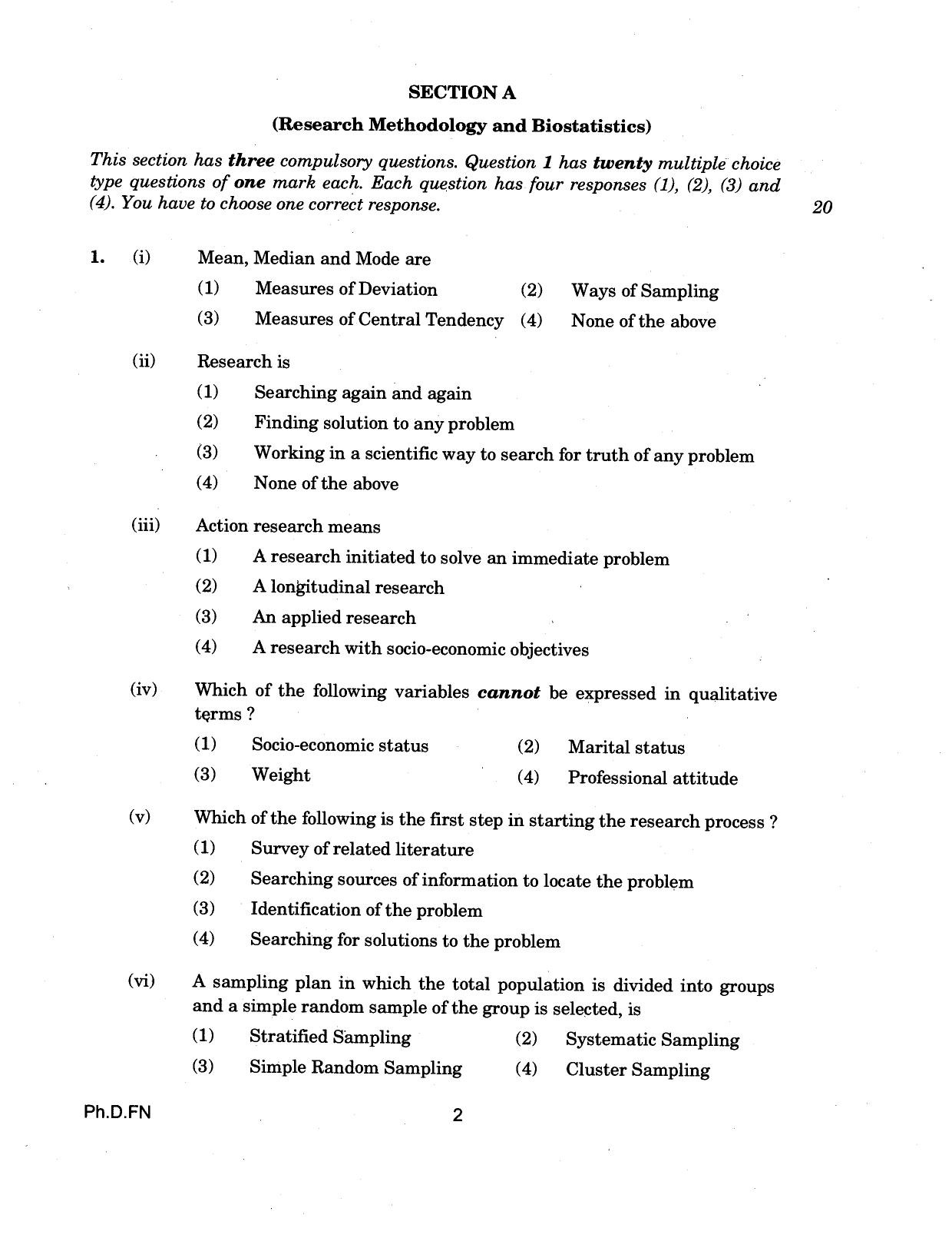 IGNOU PhD Entrance Test Ph.D (Food And Nutrition) 2018 Question Paper - Page 2