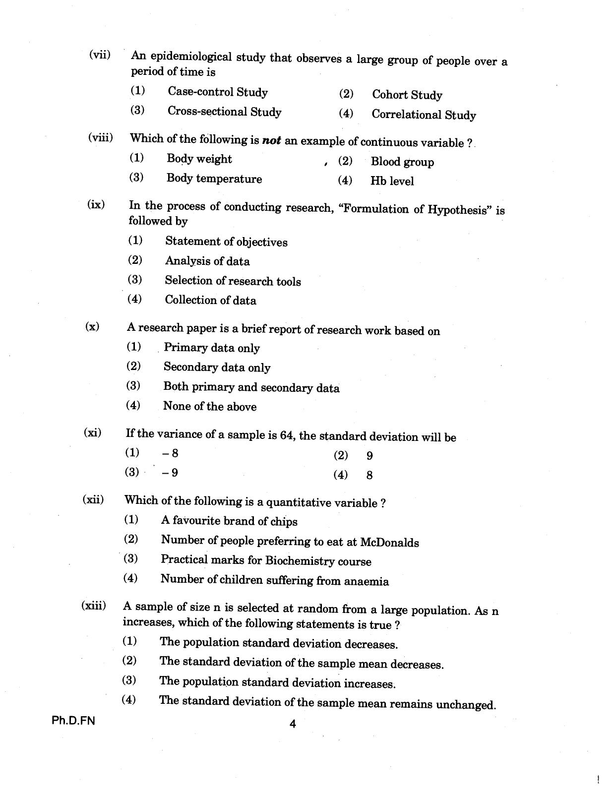 IGNOU PhD Entrance Test Ph.D (Food And Nutrition) 2018 Question Paper - Page 4