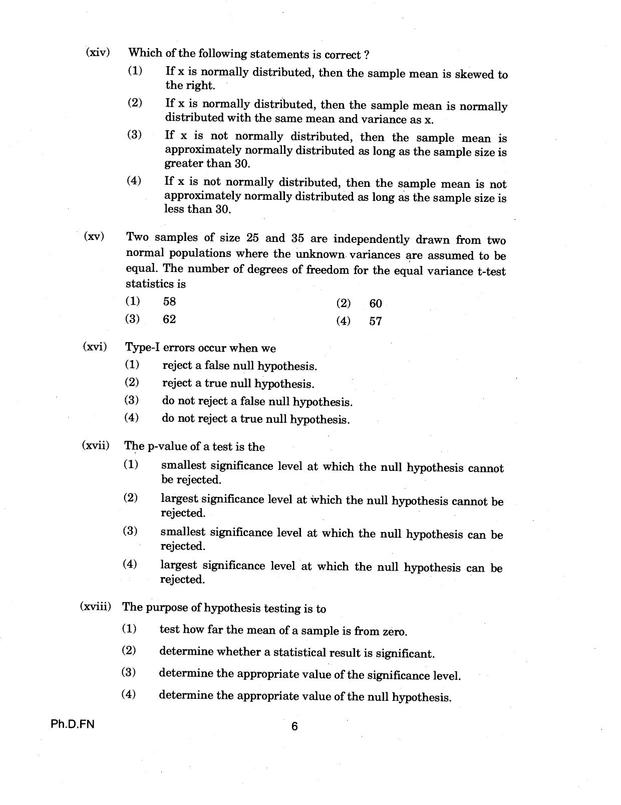 IGNOU PhD Entrance Test Ph.D (Food And Nutrition) 2018 Question Paper - Page 6
