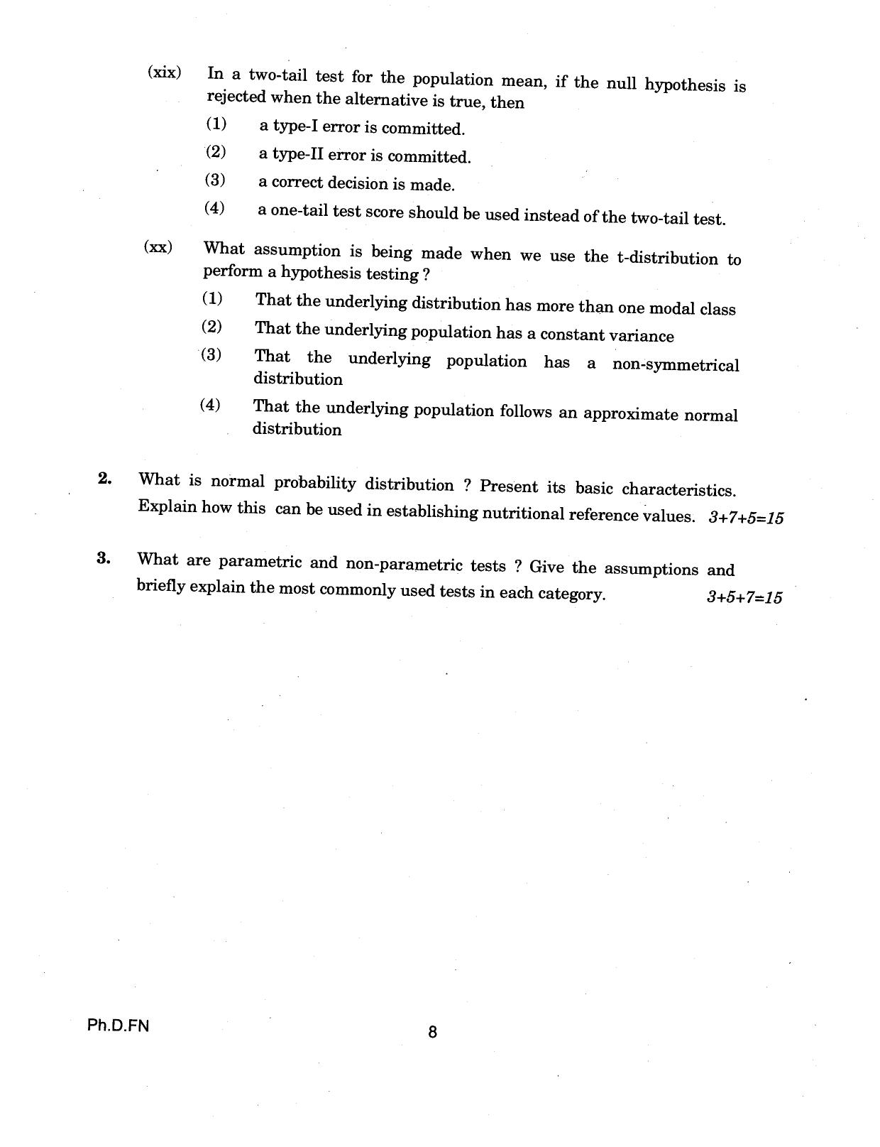 IGNOU PhD Entrance Test Ph.D (Food And Nutrition) 2018 Question Paper - Page 8