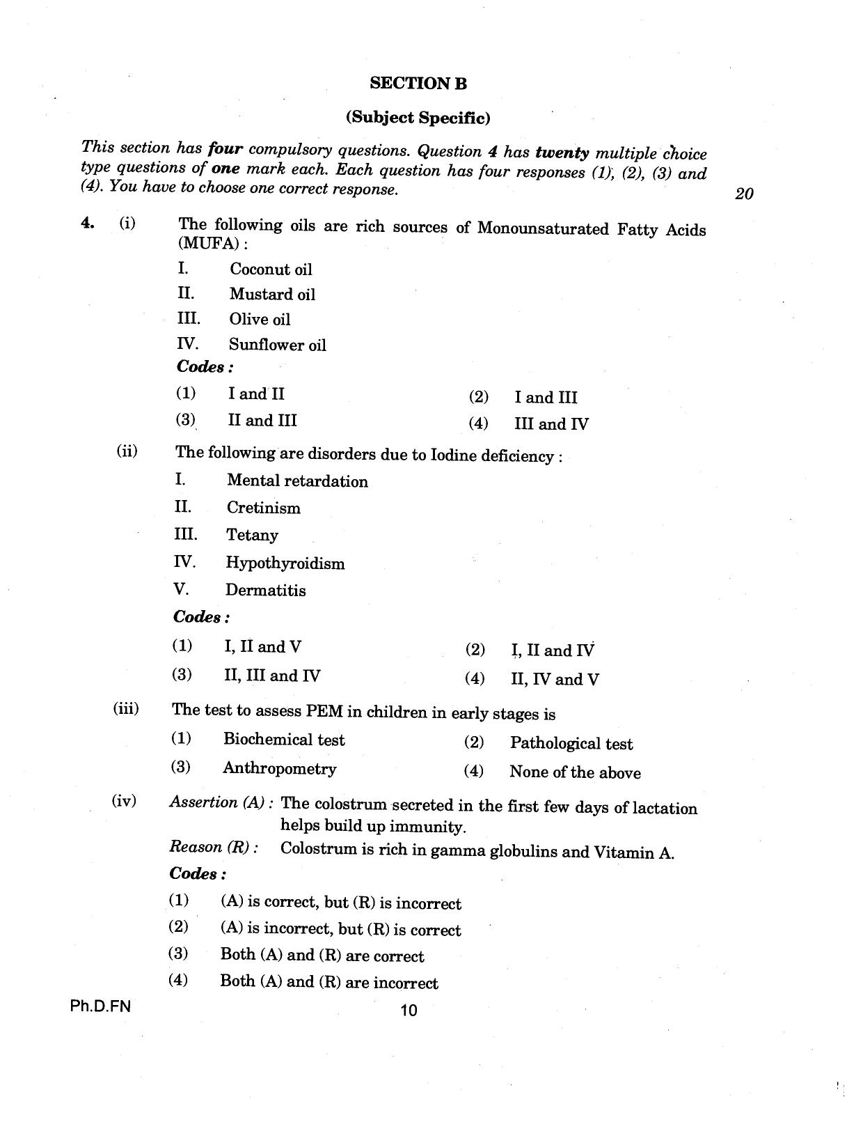 IGNOU PhD Entrance Test Ph.D (Food And Nutrition) 2018 Question Paper - Page 10