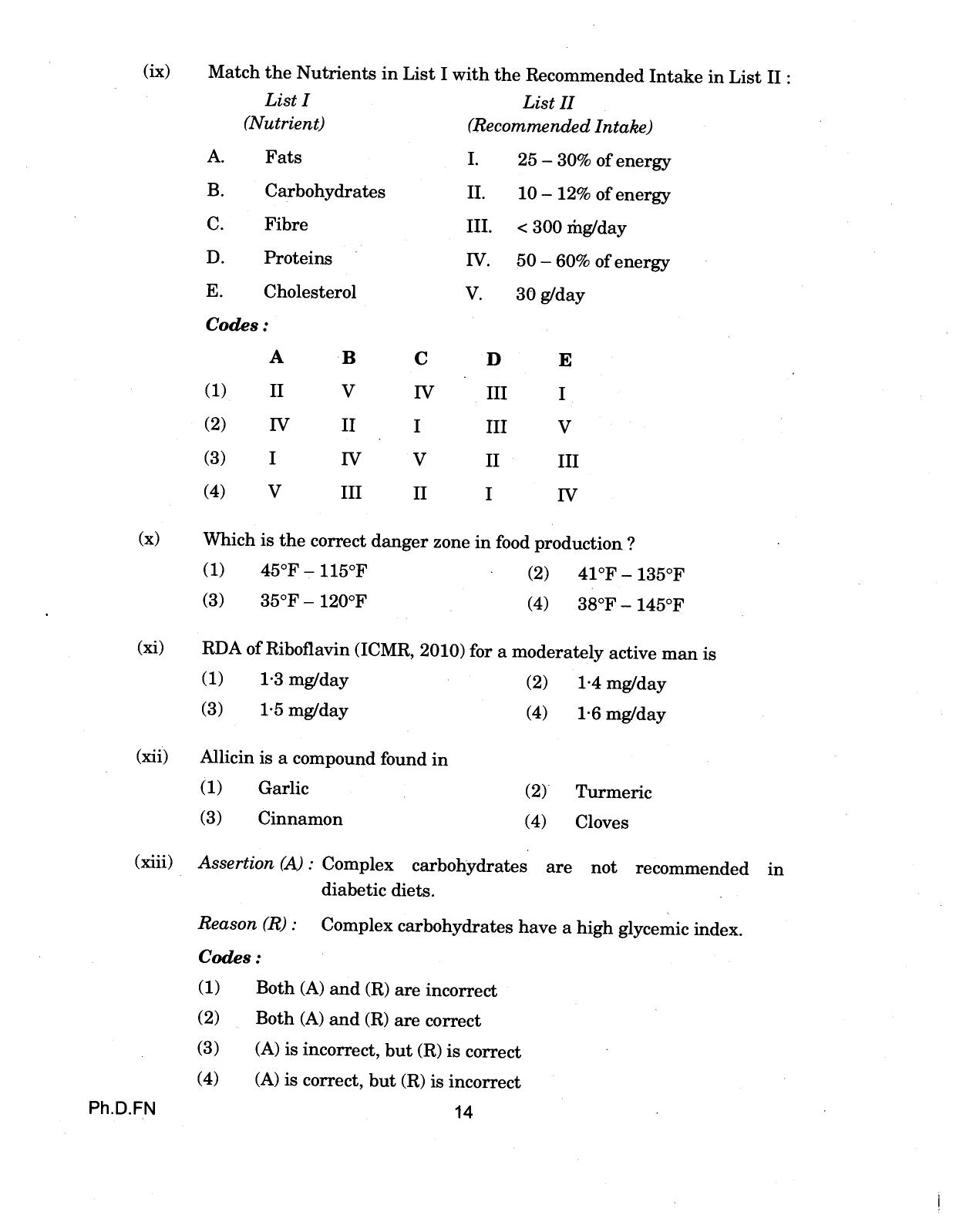 IGNOU PhD Entrance Test Ph.D (Food And Nutrition) 2018 Question Paper - Page 14