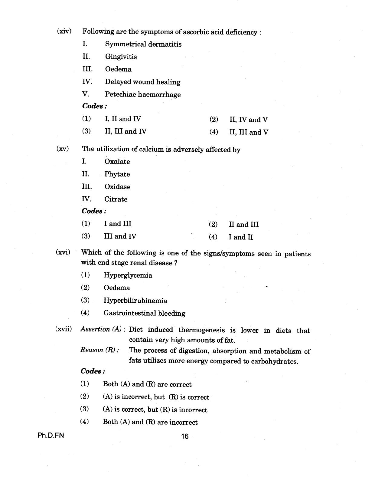 IGNOU PhD Entrance Test Ph.D (Food And Nutrition) 2018 Question Paper - Page 16