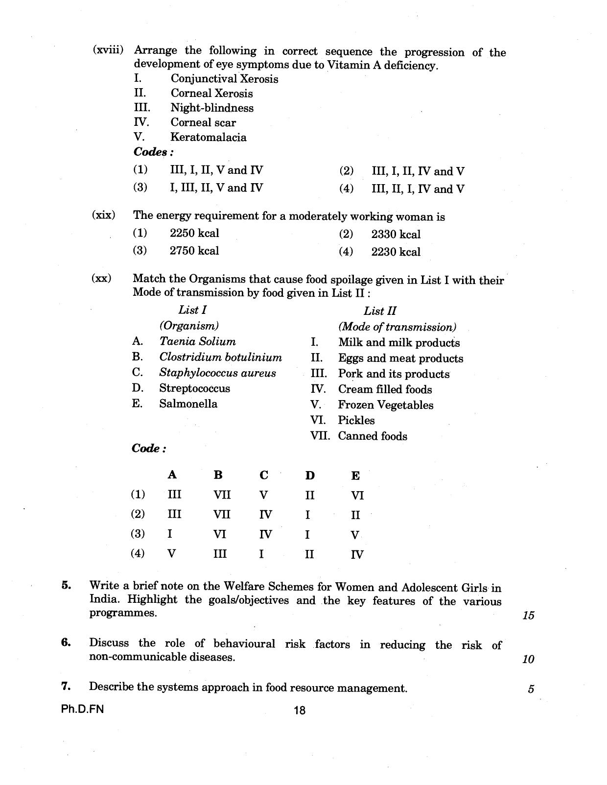 IGNOU PhD Entrance Test Ph.D (Food And Nutrition) 2018 Question Paper - Page 18
